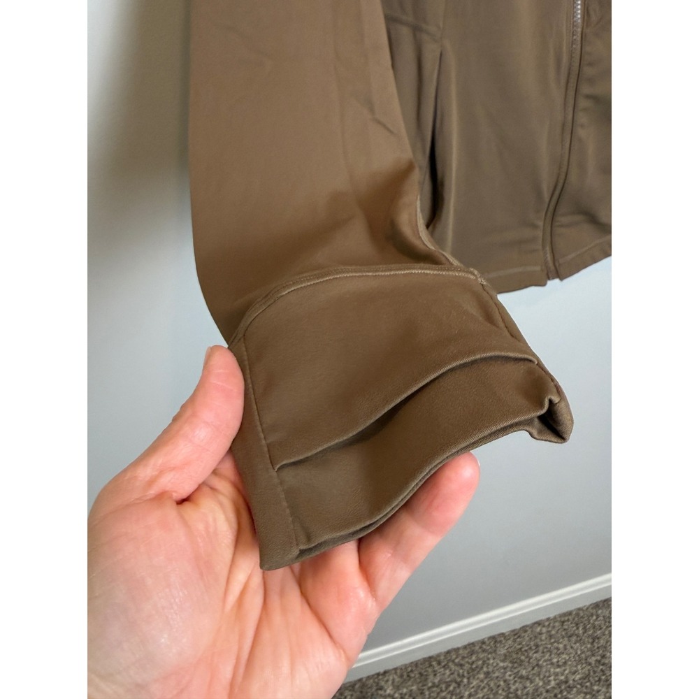 NWT Halara Softlyzero XL Full Zip Jacket Ruffle Hem Thumbhole Brown Tan Slimming - Picture 9 of 11